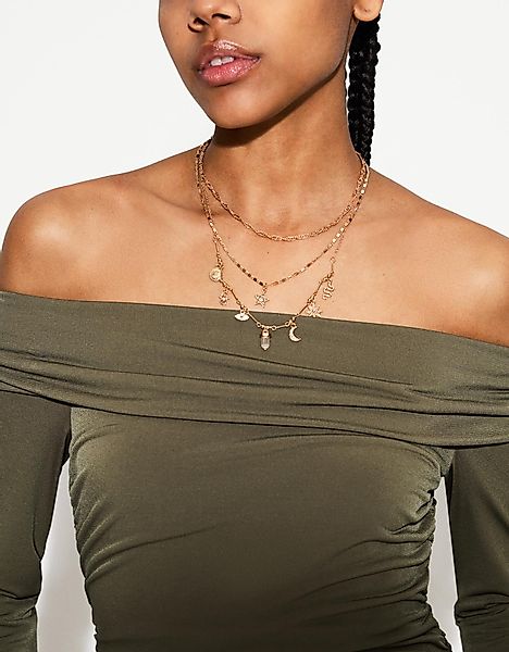 Bershka 4er-Pack Halsketten Mit Anhängern Damen Gold günstig online kaufen