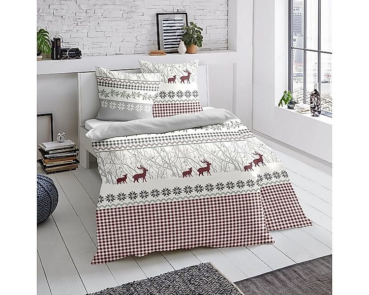 TRAUMSCHLAF Bettwäsche Hirsche grau, Biber, 2 teilig, Biberbettwäsche weich günstig online kaufen