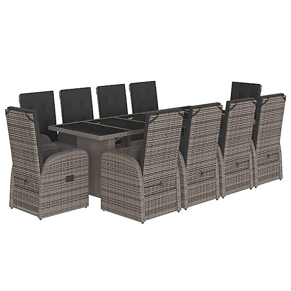 vidaXL 11-tlg Garten-Essgruppe mit Kissen Grau Poly Rattan Modell 37 günstig online kaufen