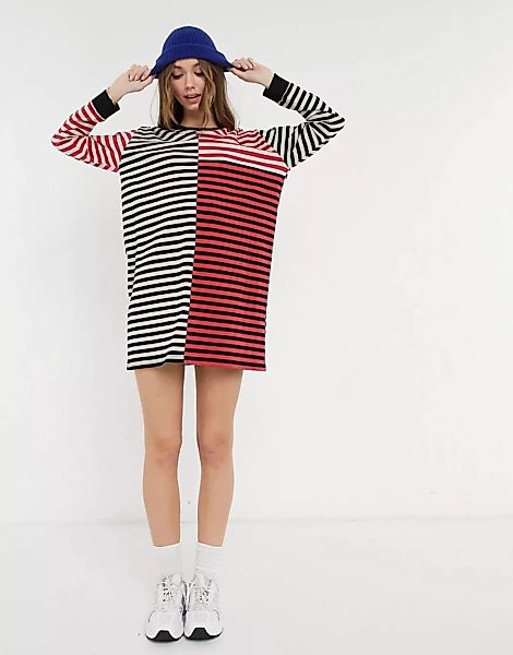 ASOS DESIGN – Langärmliges Oversize-Shirtkleid mit rotem Streifenmuster günstig online kaufen