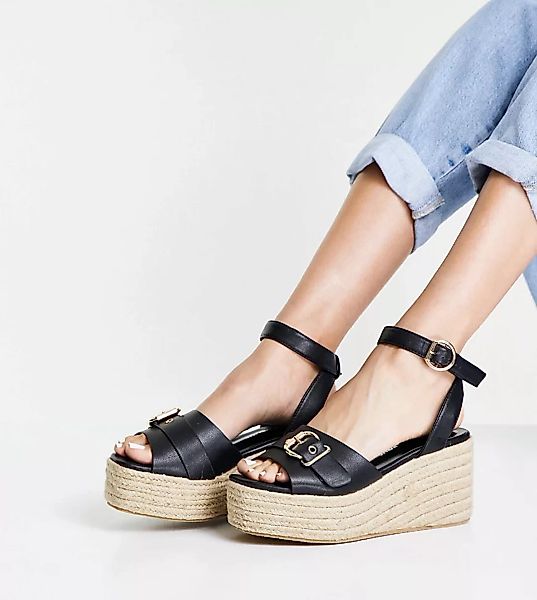 Glamorous Wide Fit – Flache Espadrille-Sandalen in Schwarz günstig online kaufen