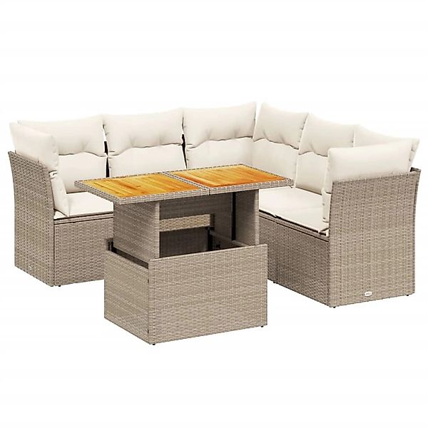vidaXL 5-Tlg Garten-Sofagarnitur mit Kissen Beige Poly Rattan 3270827 günstig online kaufen