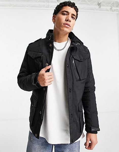 Schott – Field – Schmal geschnittene Jacke in Schwarz mit herausnehmbarem, günstig online kaufen