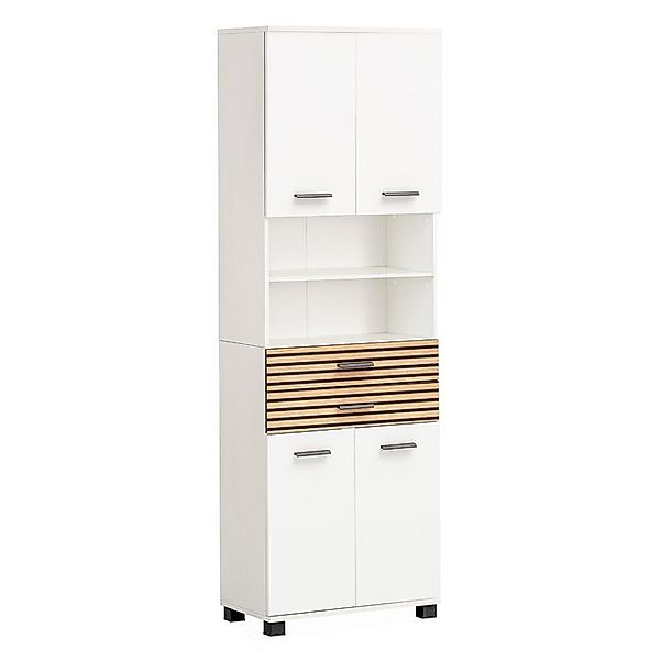 Lomadox Hochschrank KANE-80 weiß matt Akustikpaneel-Optik Badschrank 59,8x1 günstig online kaufen