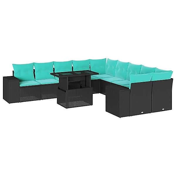 vidaXL 11-Tlg Gartensofa-Set mit Kissen Schwarz Polyrattan 3269427 günstig online kaufen