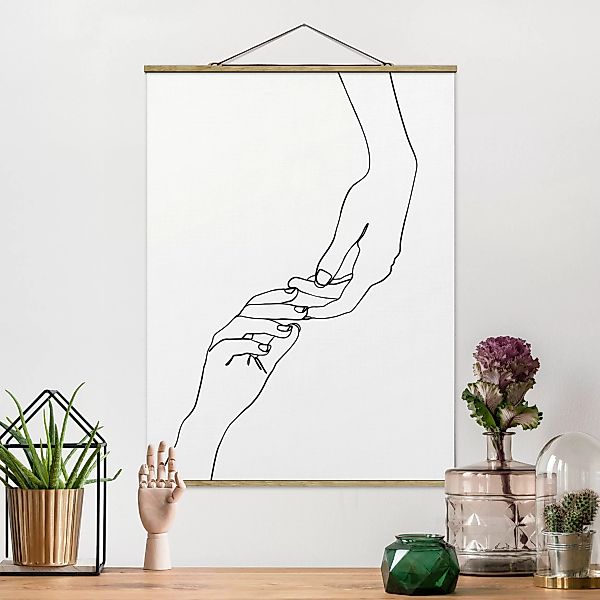Stoffbild Abstrakt mit Posterleisten - Hochformat Line Art Hände Berührung günstig online kaufen