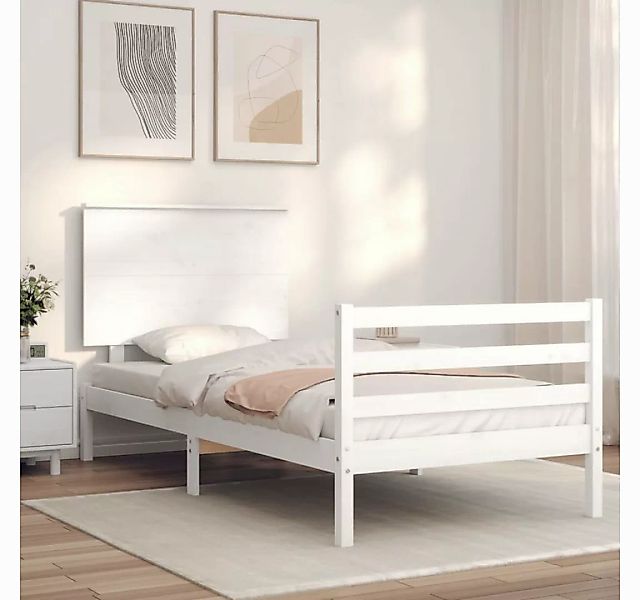 vidaXL Bett Massivholzbett mit Kopfteil Weiß 90x200 cm günstig online kaufen