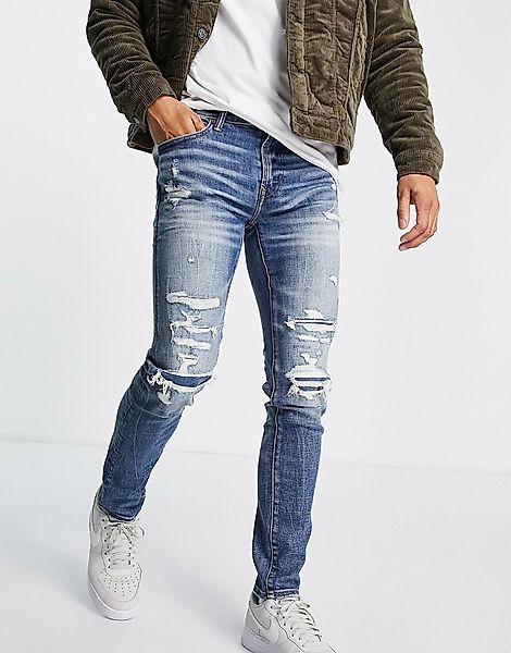 American Eagle – Jeans mit engem Schnitt im Used-Look, in mittlerer Waschun günstig online kaufen
