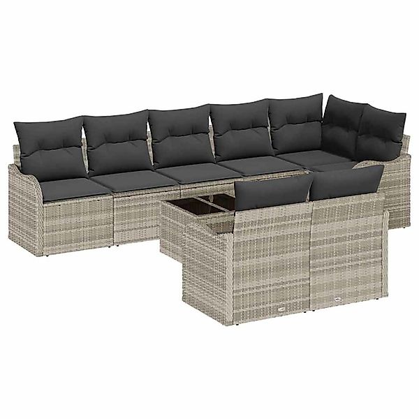 vidaXL Garten-Sofa-Set mit Kissen 9-Tlg Hellgrau Poly Rattan 3354431 günstig online kaufen