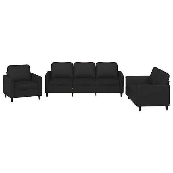 vidaXL Sofa, 3-tlg. Sofagarnitur mit Kissen Schwarz Kunstleder günstig online kaufen