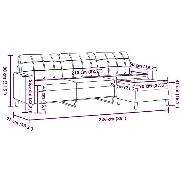 vidaXL Sofa 3-Sitzer-Sofa mit Hocker Dunkelgrau günstig online kaufen