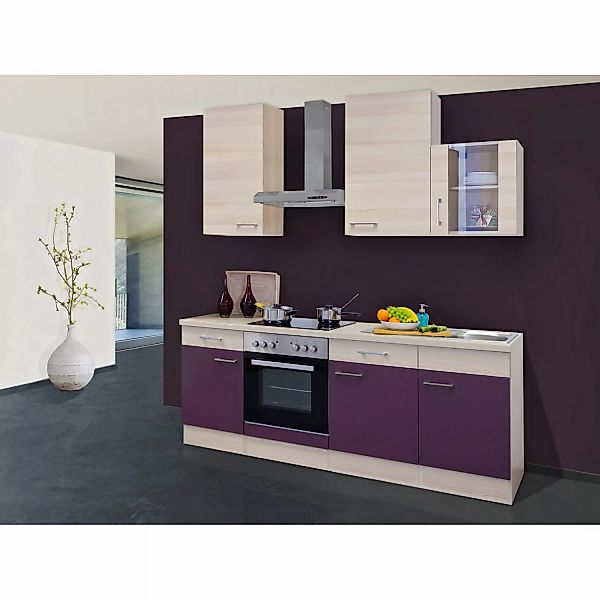 Flex-Well Exclusiv Küchenzeile Focus 220 cm Akazie-Aubergine günstig online kaufen