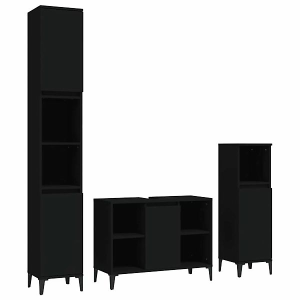 vidaXL Badezimmer-Set 3-tlg. Badmöbel-Set Schwarz Holzwerkstoff, günstig online kaufen