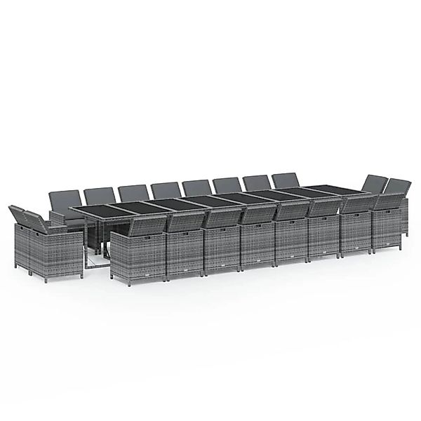 vidaXL 21-Tlg Garten-Essgruppe mit Kissen Poly Rattan Grau 3095672 günstig online kaufen