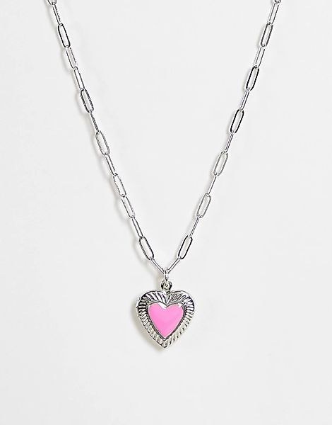 DesignB London – Halskette in Silber mit Medaillon-Anhänger aus rosa Emaill günstig online kaufen