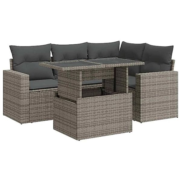 vidaXL 5-Tlg Garten-Sofagarnitur mit Kissen Grau Poly Rattan 3326311 günstig online kaufen