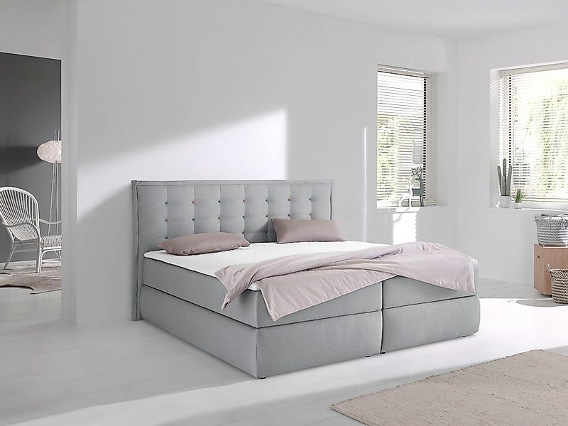 Home affaire Boxspringbett "Sagres" Kopfteil mit 2farbiger Flatterbiese und günstig online kaufen