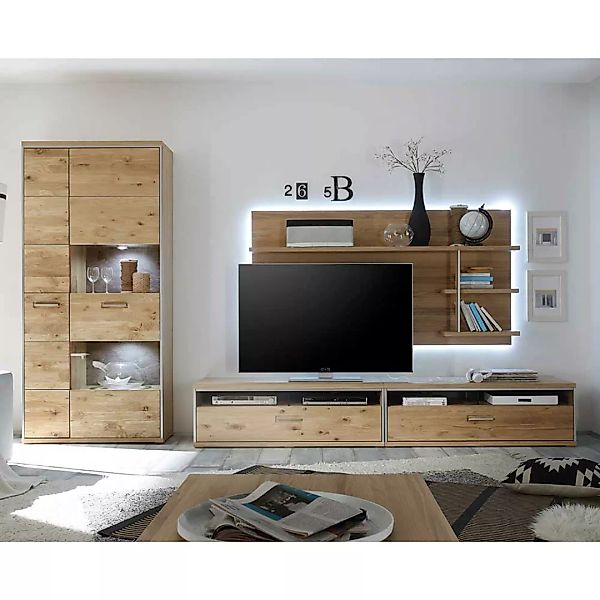 TV Schrankwand in Asteiche Bianco furniert Landhaus Design (vierteilig) günstig online kaufen
