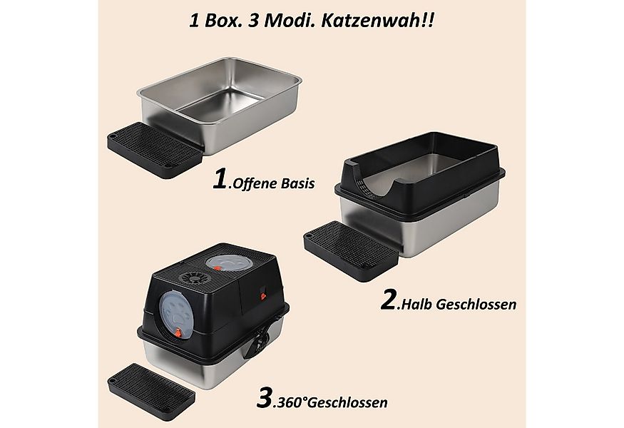 CALIYO Katzentoilette XXL Edelstahl Katzenklo mit Deckel, Pedals & Schaufel günstig online kaufen