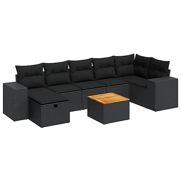 vidaXL 8-Tlg Garten-Sofagarnitur mit Kissen Schwarz Poly Rattan 3325877 günstig online kaufen