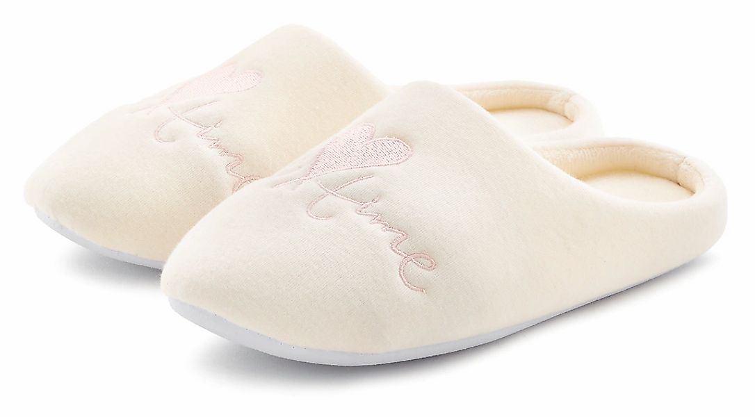 Vivance Hausschuh "Pantolette, Pantoffel, Clog," mit verspieltem Schriftzug günstig online kaufen