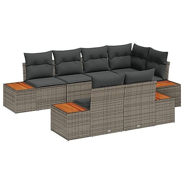 vidaXL Loungesofa 7-teiliges Garten-Sofa-Set mit Kissen Grau Poly Rattan, 7 günstig online kaufen