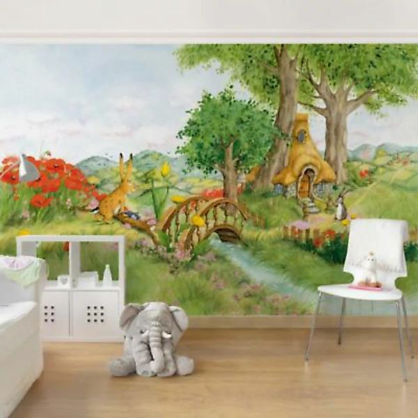 Bilderwelten Kindertapete Josi Hase - Auf der Wiese bunt Gr. 384 x 255 günstig online kaufen