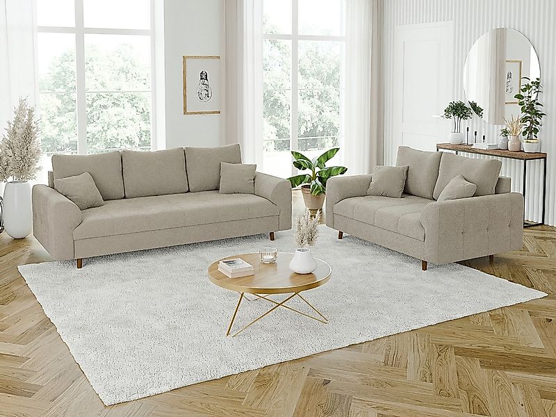 S-Style Möbel Polstergarnitur 3+2 Leif mit Braun Holzfüßen im skandinavisch günstig online kaufen