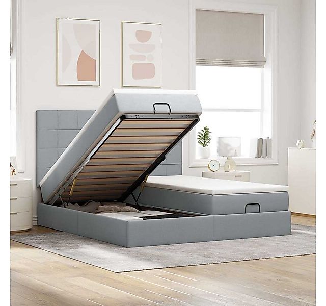 vidaXL Bett, Ottoman-Bett mit Matratzen & LEDs Hellgrau 160x200 cm Stoff günstig online kaufen