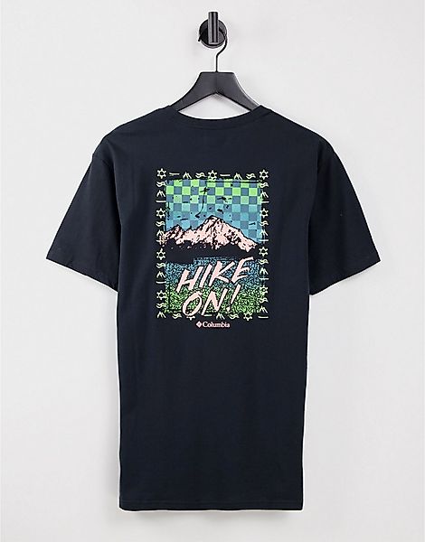 Columbia – T-Shirt in Schwarz mit Landschaftsprint hinten günstig online kaufen