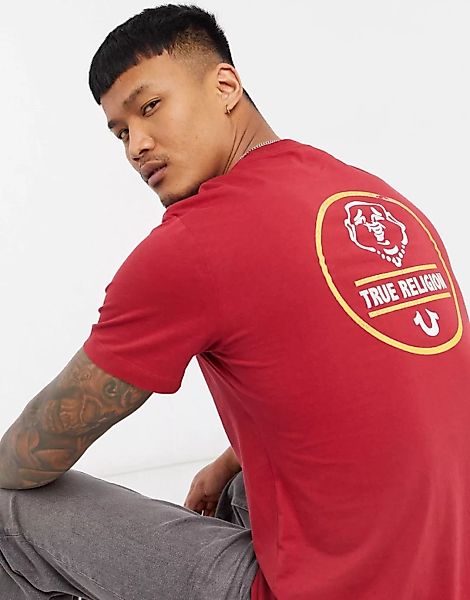 True Religion – T-Shirt in Rot mit Logo-Print hinten günstig online kaufen