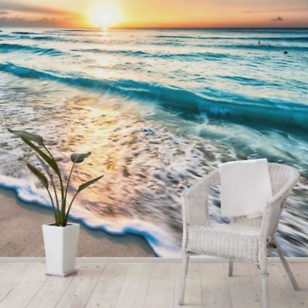 Bilderwelten Fototapete Strand Sonnenuntergang am Strand orange Gr. 336 x 2 günstig online kaufen