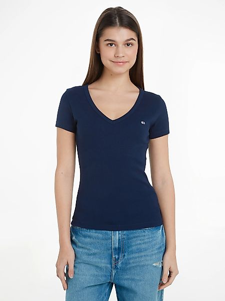 Tommy Jeans Kurzarmshirt "TJW SLIM ESSENTIAL RIB V SS", in gerippter Strukt günstig online kaufen