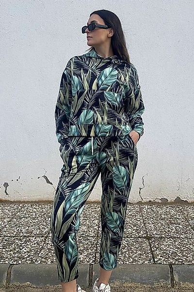 C&CITY Pyjamaoberteil Langarm-Sweatshirt mit Kapuze und Bündchen 838 Schwar günstig online kaufen