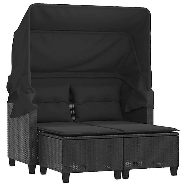 vidaXL Gartensofa 2-Sitzer mit Dach und Hockern Schwarz Poly Rattan 365781 günstig online kaufen