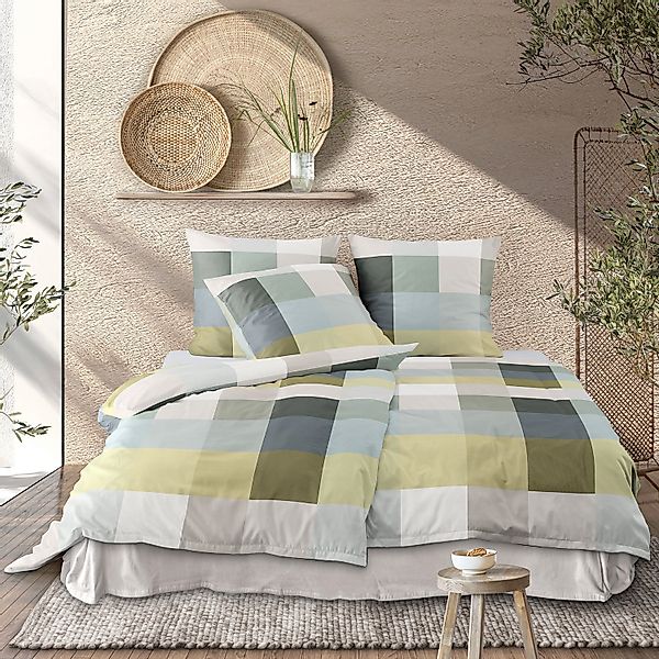 Irisette Mako Satin Bettwäsche Wave 8542-30 Kariert Mint Grau 135x200 günstig online kaufen