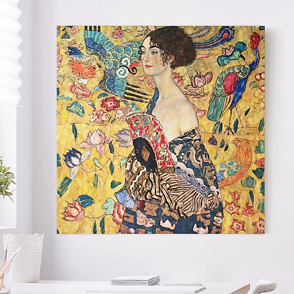 Leinwandbild - Quadrat Gustav Klimt - Dame mit Fächer günstig online kaufen