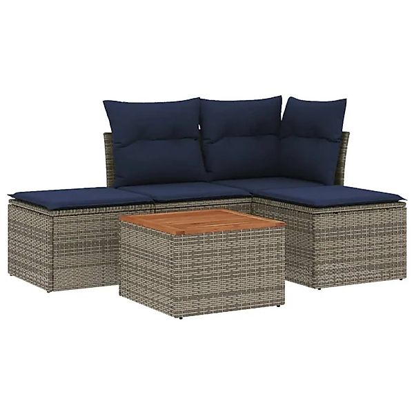 vidaXL 5-Tlg Gartensofa-Set mit Kissen Grau Polyrattan 3255921 günstig online kaufen