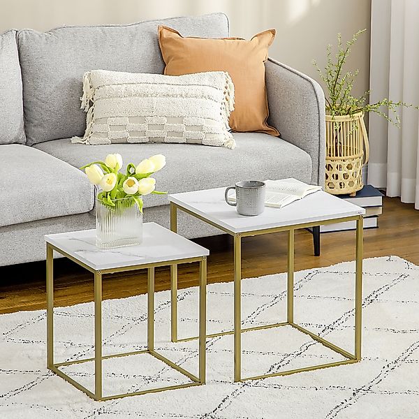 HOMCOM Couchtisch Kaffeetisch mit Stahlrahmen (Beistelltisch, 2-St., Sofati günstig online kaufen