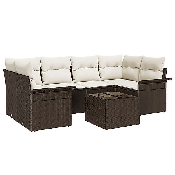 vidaXL Loungesofa 7-teiliges Garten Sofa Set mit Kissen Braun Poly Rattan, günstig online kaufen