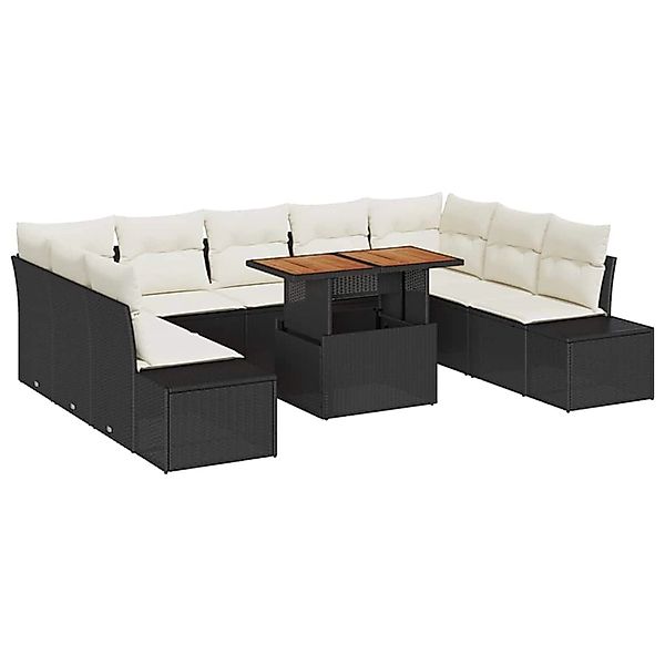 vidaXL Garten-Sofa-Set mit Speicher 10-Tlg Schwarz Poly Rattan 3358742 günstig online kaufen