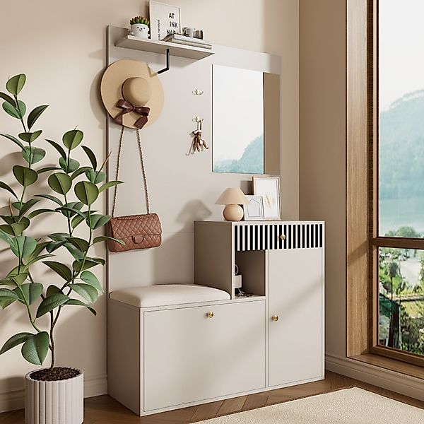 Merax Garderoben-Set mit Spiegel, Schuhschrank & günstig online kaufen