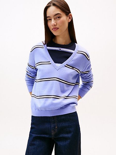 Tommy Jeans V-Ausschnitt-Pullover TJW ESSENTIAL VNECK SWEATER EXT mit Logos günstig online kaufen