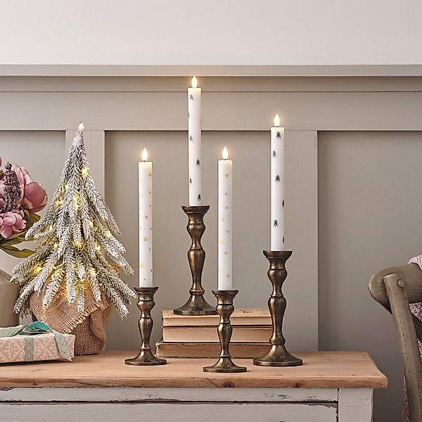 4er Set TruGlow® LED Stabkerzen Echtwachs mit Weihnachtsbäumen günstig online kaufen