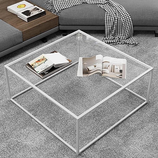 LuxusKollektion Couchtisch Quadratischer Glas-Couchtisch Weiß, Minimalistis günstig online kaufen