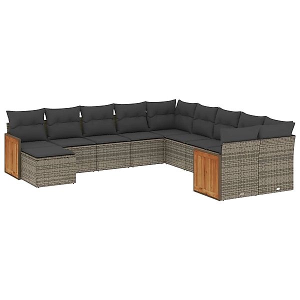 vidaXL 11-tlg Garten-Sofagarnitur mit Kissen Grau Poly Rattan Modell 74 günstig online kaufen