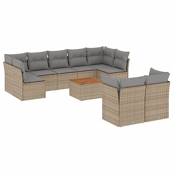 vidaXL 10-Tlg Garten-Sofagarnitur mit Kissen Beige Poly Rattan 3223812 günstig online kaufen