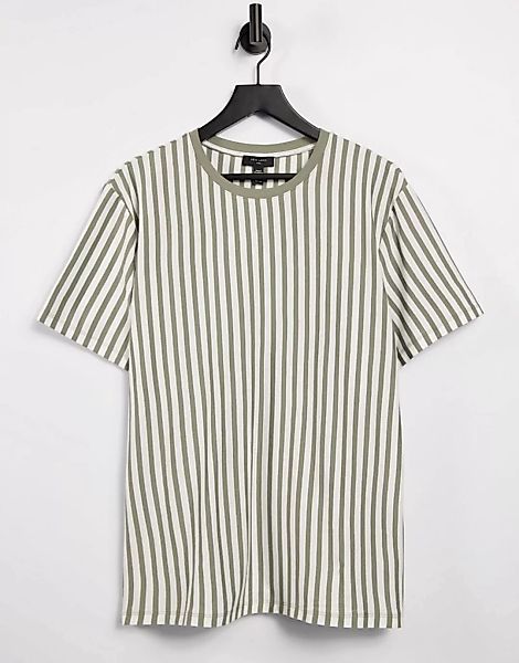 New Look – T-Shirt in Khaki, vertikal gestreift-Grün günstig online kaufen