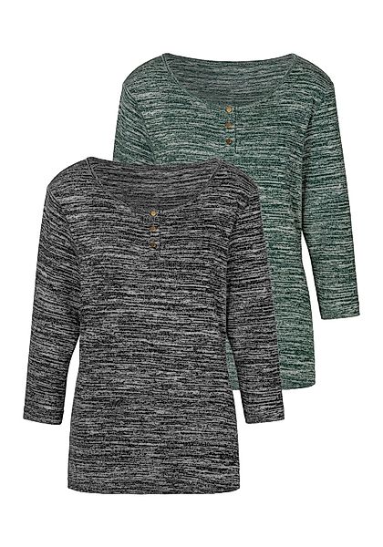 LASCANA 3/4-Arm-Shirt "mit goldfarbenen Knöpfen", (2er-Pack), aus weicher V günstig online kaufen