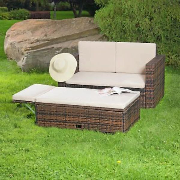 Mucola Gartenmöbel Loungeset Sitzmöbel Polyrattan in Braun mit Kissen in Be günstig online kaufen